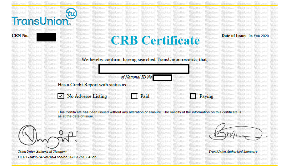 HOW TO GET TRANSUNION CRB CLEARANCE CERTIFICATE