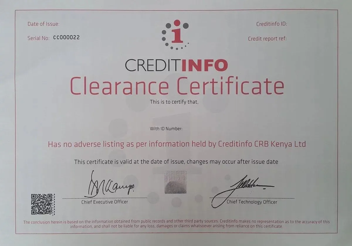 crb clearance certificate credit info